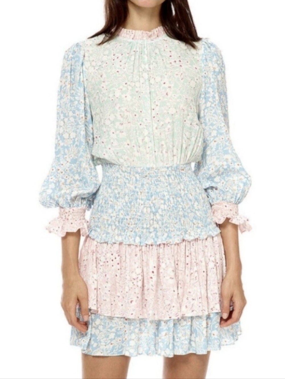 NWT Stellah Pastel Tiered Smocked Summer Dress in Blue Size Medium